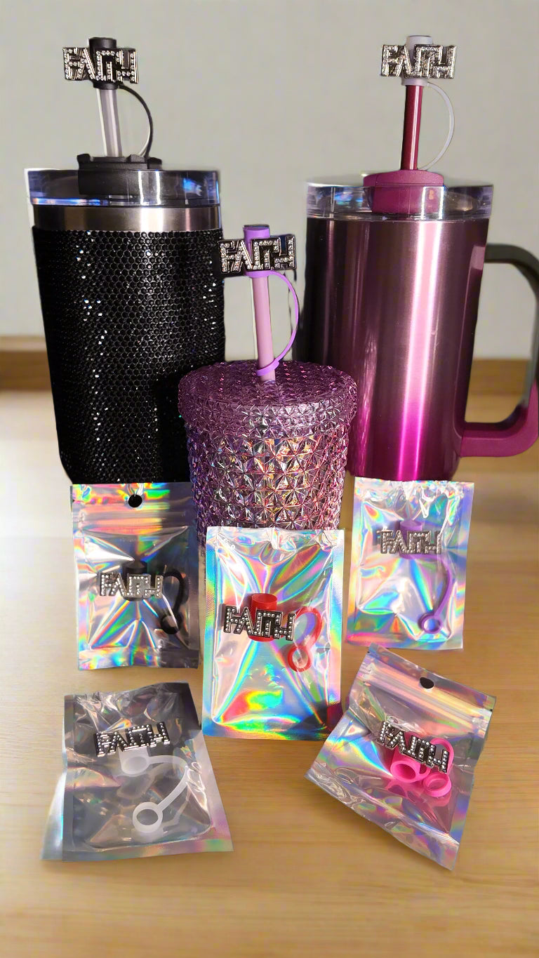 Blingy Tumbler + "FAITH" Straw Topper